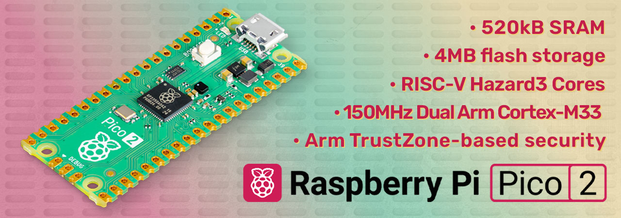 A Raspberry Pi Pico 2 With a List of Specs Beside it.