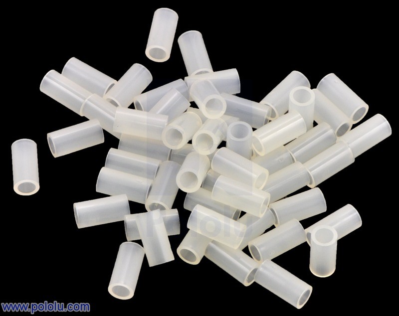 100 Distanziatori In Nylon - Foro 6.3mm, Diametro 12.7mm, Lunghezza 12mm