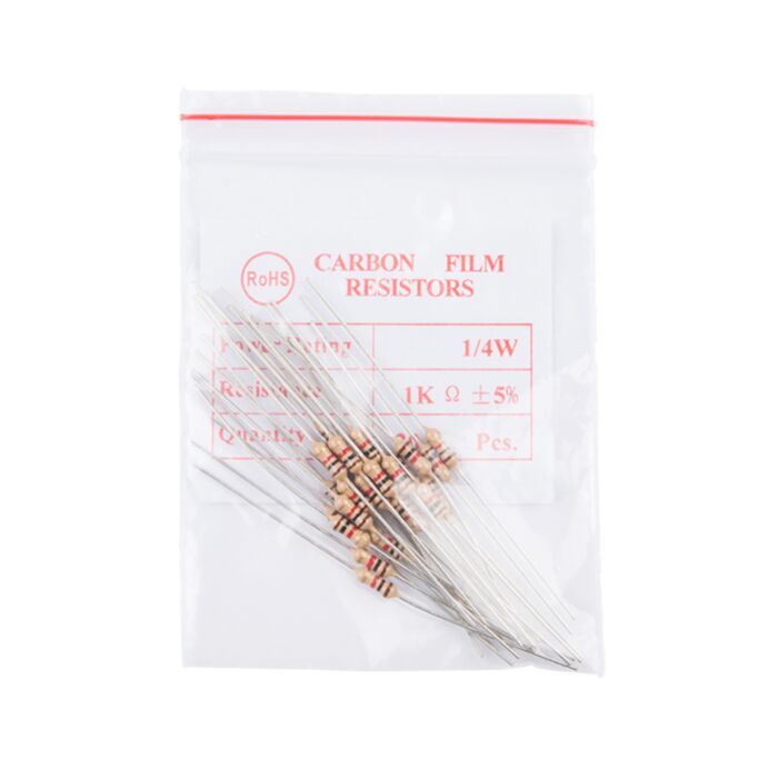Resistor 1K Ohm 1/4 Watt PTH - 20 pack (Thick Leads)