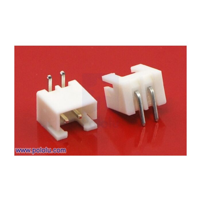 2.5 mm JST XH-Style Shrouded Male Connector: 2-Pin, Right Angle