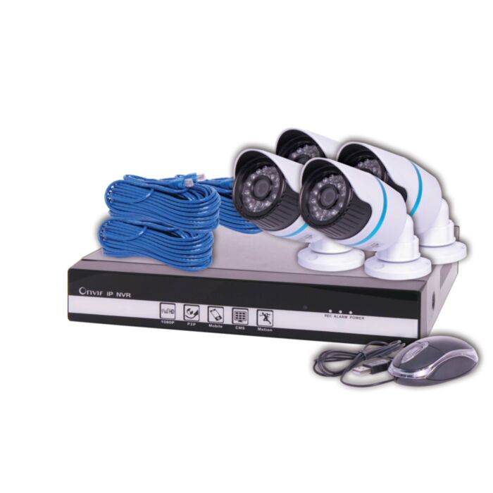4 Channel 720p NVR IP Bullet Camera Package (SKU: S9921A Image 1)