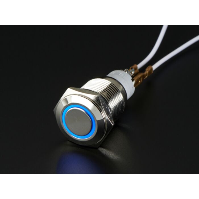 Rugged Metal On/Off Switch with Blue LED Ring - 16mm Blue On/Off