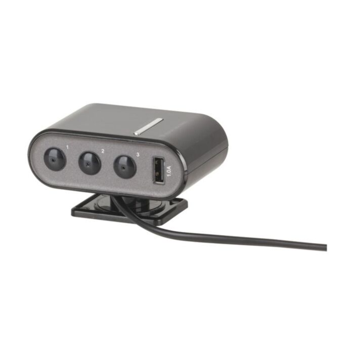 Individually Switched 3 Cigarette Socket with 1A USB (SKU: PP2131 Image 1)