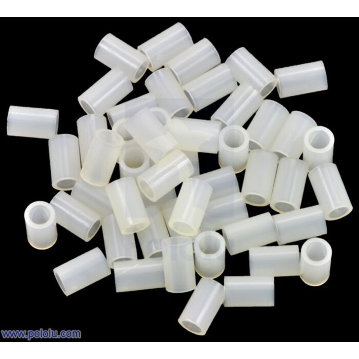 Nylon Spacer: 8mm Length, 5mm OD, 3.3mm ID (50-Pack)