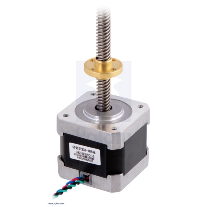 Stepper Motor with 18cm Lead Screw: Bipolar, 200 Steps/Rev, 42×38mm, 2.8V, 1.7 A/Phase
