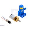 26:1 sub-micro plastic planetary gearmotor next to a micro metal gearmotor and a LEGO Minifigure for size reference. (SKU: POLOLU-2358 Image 2)