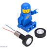 14x4.5mm wheel pair with a sub-micro plastic planetary gearmotor and LEGO Minifigure for size reference. (SKU: POLOLU-2358 Image 3)