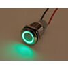 Waterproof Metal Pushbutton with Green LED Ring - 16mm Green Momentary