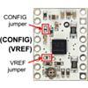 Jumpers for enabling optional CONFIG and VREF pins on the DRV8834 low-voltage stepper driver carrier. (SKU: POLOLU-2134 Image 10)