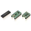 TI SN754410 (16-pin DIP) next to the #2135 DRV8835 carrier (14-pin DIP) and #2990 DRV8838 carrier (10-pin DIP) for size reference. (SKU: POLOLU-2990 Image 7)