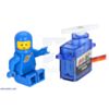 FEETECH FS90R micro continuous rotation servo with a LEGO Minifigure as a size reference. (SKU: POLOLU-2820 Image 2)