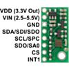 LPS25H pressure/altitude sensor carrier with voltage regulator labeled top view. (SKU: POLOLU-2724 Image 3)