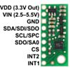 LPS331AP pressure/altitude sensor carrier with voltage regulator labeled top view. (SKU: POLOLU-2126 Image 3)