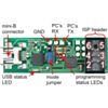 Pololu Orangutan USB Programmer labeled top view (SKU: POLOLU-740 Image 2)