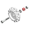 Exploded view diagram showing an idler sprocket and its mounting hardware. (SKU: POLOLU-1416 Image 7)