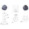 Mechanical drawing of the Pololu aluminum scooter wheel adapter threaded mount for 4 mm shafts. Units are mm over [inches]. (SKU: POLOLU-2672 Image 13)