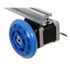 A stepper motor connected to a scooter wheel by the 5 mm scooter wheel adapter. (SKU: POLOLU-2673 Image 4)