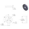 Mechanical drawing of the Pololu aluminum scooter wheel adapter flat washer. Units are mm over [inches]. (SKU: POLOLU-2673 Image 10)