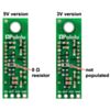 Pololu Carrier with Sharp GP2Y0A60SZLF Analog Distance Sensor 10-150cm back view comparison of 5V and 3V versions. (SKU: POLOLU-2477 Image 3)