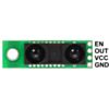 Pololu Carrier with Sharp GP2Y0A60SZLF Analog Distance Sensor 10-150cm front view with labeled pinout. (SKU: POLOLU-2476 Image 4)