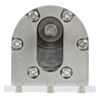 Pololu machined aluminum bracket for 37D mm metal gearmotors mounting a motor to a clear piece of acrylic front view. (SKU: POLOLU-1995 Image 5)