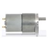 Pololu machined aluminum bracket for 37D mm metal gearmotors mounting a motor to a clear piece of acrylic side view. (SKU: POLOLU-1995 Image 6)