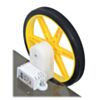 80x10mm Pololu wheel and offset mini plastic gearmotor mounted with a wide mini plastic gearmotor bracket. (SKU: POLOLU-2680 Image 2)