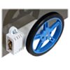 60x8mm Pololu wheel and 90 degree mini plastic gearmotor mounted with a wide mini plastic gearmotor bracket (with spacer). (SKU: POLOLU-2680 Image 3)