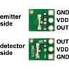 QTR-L-1A reflectance sensor emitter and detector sides with labeled pinout. (SKU: POLOLU-2454 Image 4)