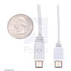 USB A to Micro-B cable size comparison: standard cable (#2073) on left thin cable (#2072) on right. (SKU: POLOLU-2072 Image 2)