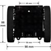 Pololu Zumo chassis assembled top view with dimensions shown with motors. (SKU: POLOLU-1418 Image 8)