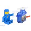 FEETECH FS90R micro continuous rotation servo with a LEGO Minifigure as a size reference. (SKU: POLOLU-2820 Image 2)