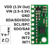 LSM303D 3D compass and accelerometer carrier with voltage regulator labeled top view. (SKU: POLOLU-2127 Image 3)