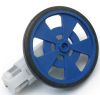 Solarbotics GMPW blue plastic wheel with molded tire and encoder stripes mounted on a GM9 gearmotor. (SKU: POLOLU-981 Image 2)