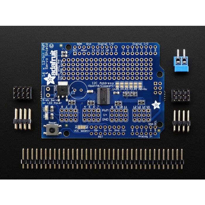 Adafruit 16-Channel PWM/Servo Shield – I2C Interface For Arduino Robotics & LED Projects