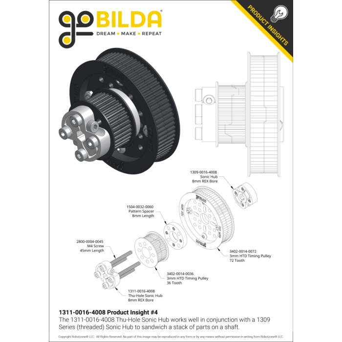 1311 Series Thru-Hole Sonic Hub (8mm REX Bore) | Buy in Australia