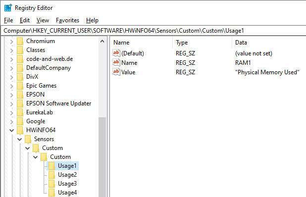 registries after creating the four keys in the hardware info app