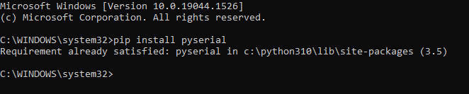 cmd command to install pyserial