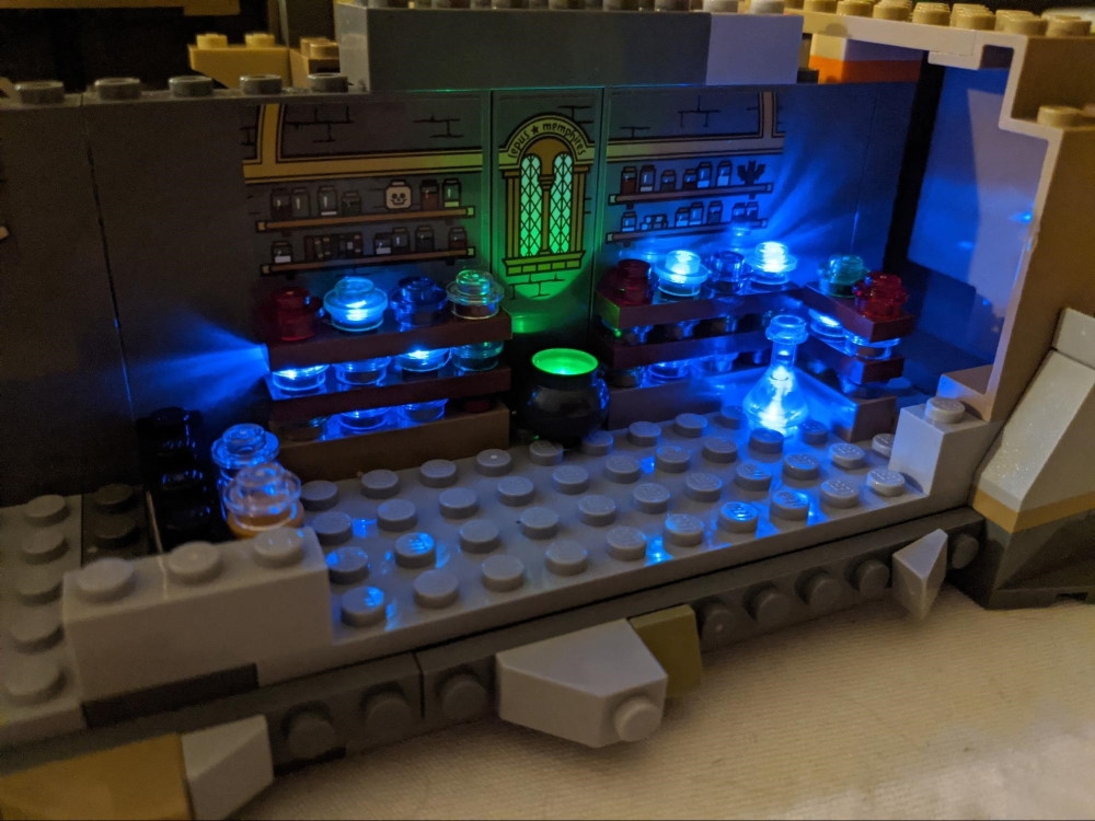 Blue Brick Filters White LEDs are used to shine through blue bricks to give the required effect