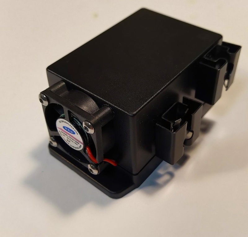 The assembled power supply unit with Raspberry Pi fan