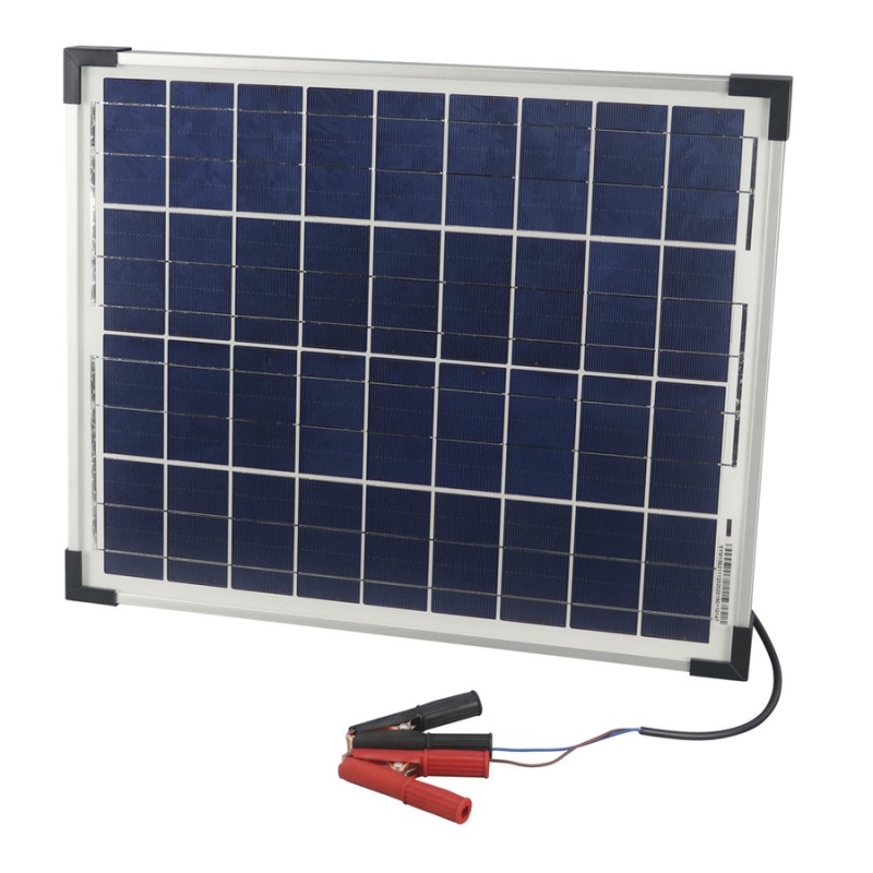 A solar panel with alligator clip connectors