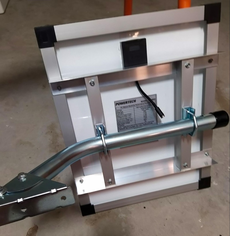 A solar panel with mounting bracket fitted