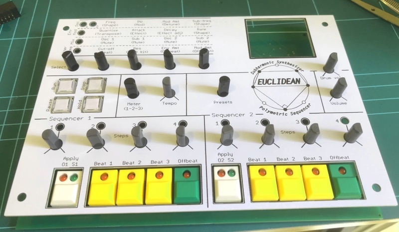 The upper board with front panel attached, the encoders and potentiometers are used to test the position