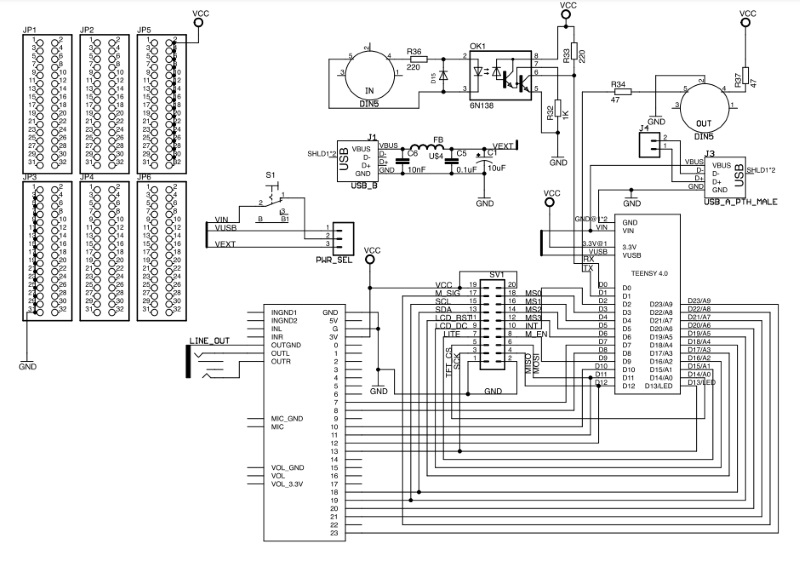 The schematic of The Euclidian's lower PCB