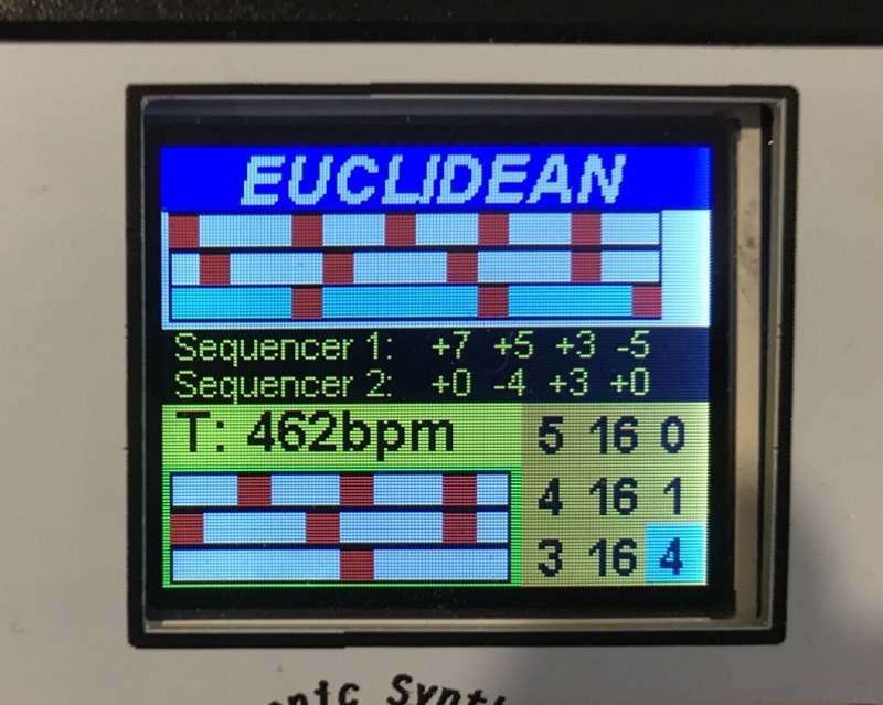 The LCD (Liquid Crystal Display) of the synthesizer running a program