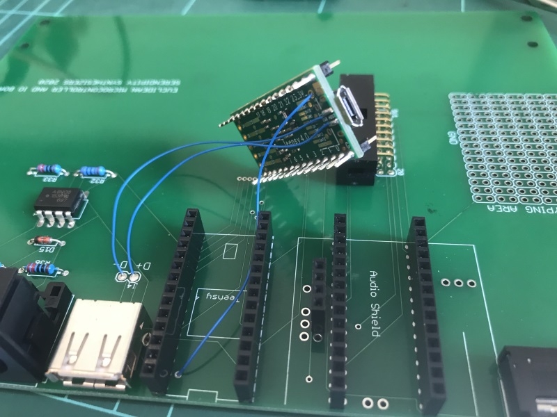 USB host wires soldered to a Teensy
