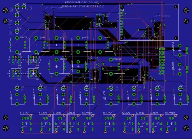 The layout of The Euclidian's upper PCB