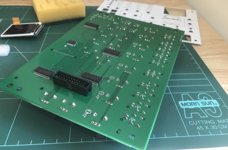 The interconnect and diodes soldered to the upper board