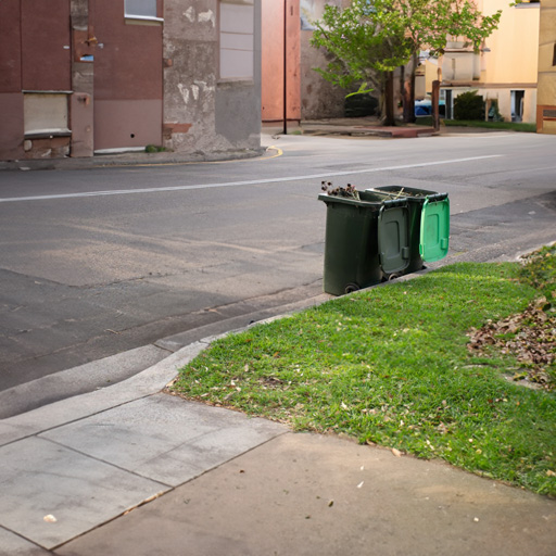 An image of a curb side with australian bins on it.