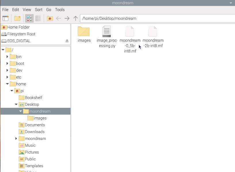 a screenshot of the project folder structure for moondream to use.